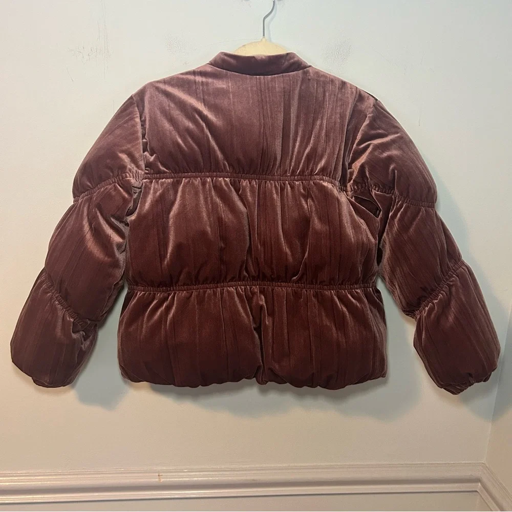 Zara Mauve Velvet Snap Button Puffer Jacket Size 11-12 Kids
